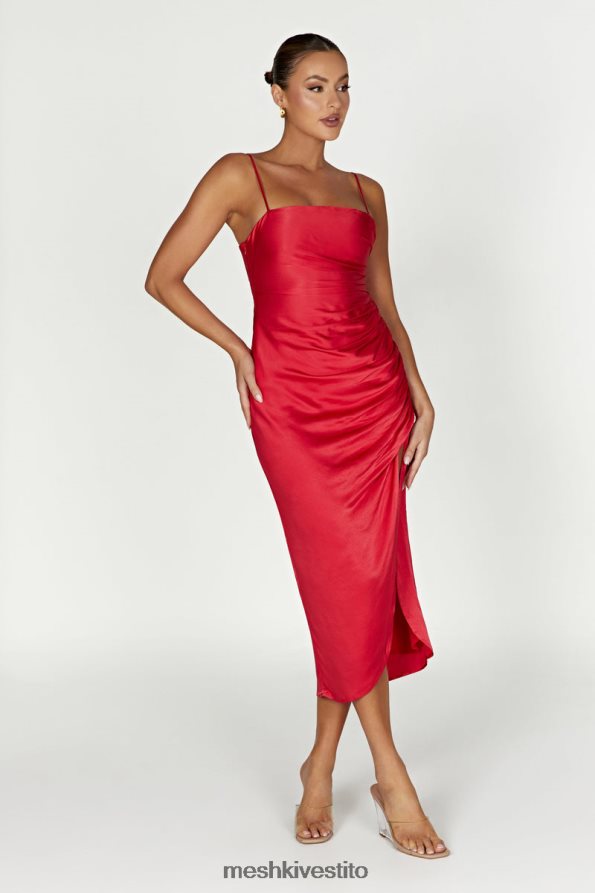 Meshki Abito midi claudette con drappeggi in raso vestiario rosso 6L048P588