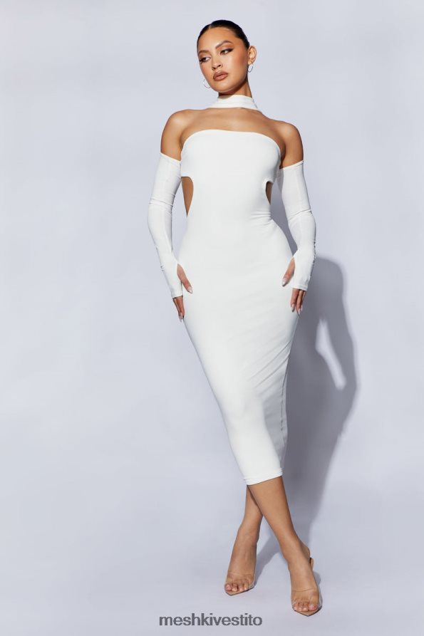 Meshki Abito midi con colletto demie e guanti senza dita vestiario bianco 6L048P704