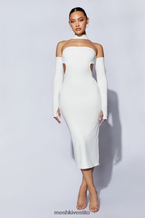 Meshki Abito midi con colletto demie e guanti senza dita vestiario bianco 6L048P704