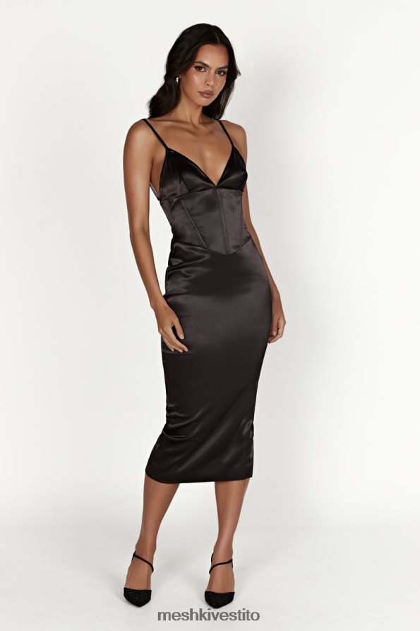 Meshki Abito midi con corsetto brie vestiario nero 6L048P644