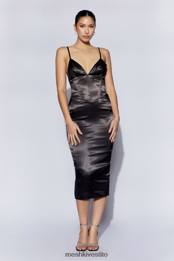 Meshki Abito midi con corsetto brie vestiario nero 6L048P644