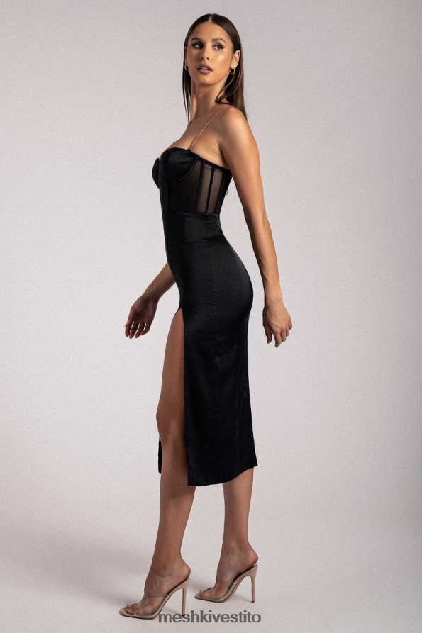 Meshki Abito midi con corsetto con spacco laterale e cinturino a catena Talisa vestiario nero 6L048P382