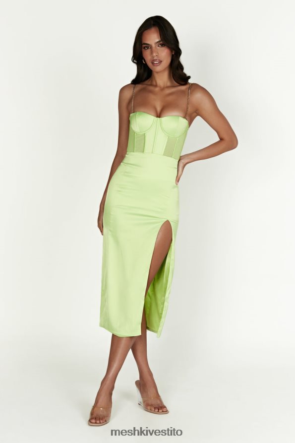 Meshki Abito midi con corsetto con spacco laterale e cinturino a catena Talisa vestiario verde pistacchio 6L048P612