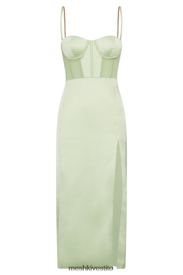 Meshki Abito midi con corsetto con spacco laterale e cinturino a catena Talisa vestiario verde pistacchio 6L048P612