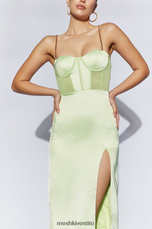 Meshki Abito midi con corsetto con spacco laterale e cinturino a catena Talisa vestiario verde pistacchio 6L048P612