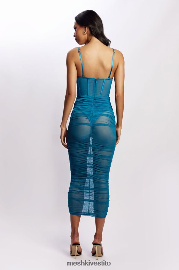 Meshki Abito midi con corsetto in raso e rete Tiarne vestiario blu marino 6L048P646