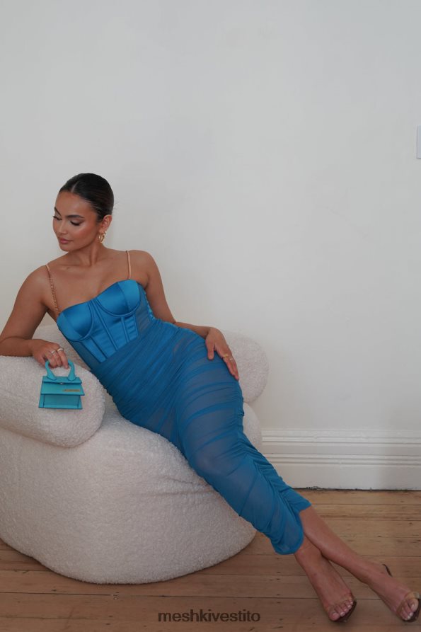 Meshki Abito midi con corsetto in raso e rete Tiarne vestiario blu marino 6L048P646