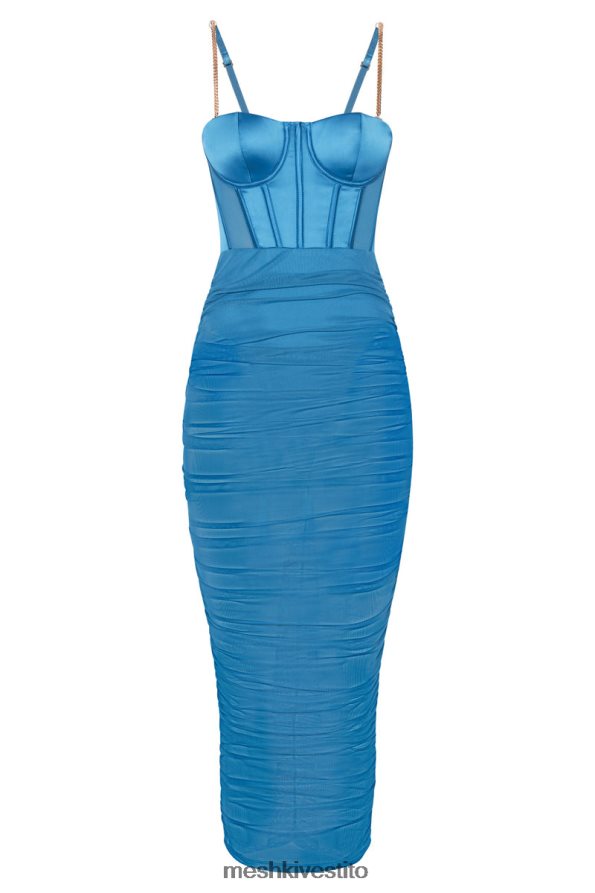 Meshki Abito midi con corsetto in raso e rete Tiarne vestiario blu marino 6L048P646