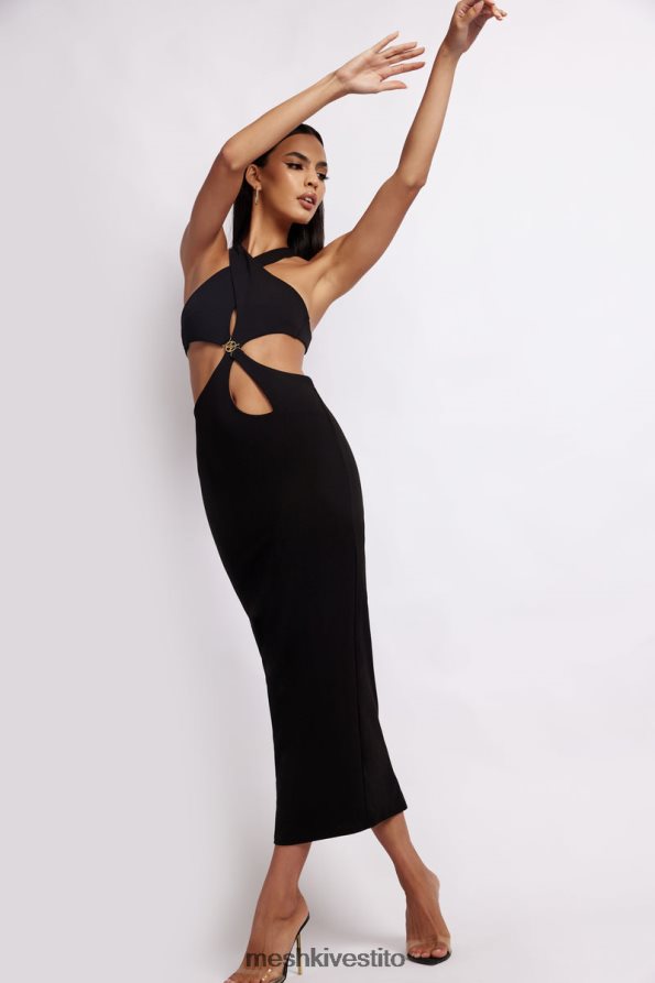 Meshki Abito midi con taglio Briana vestiario nero 6L048P721