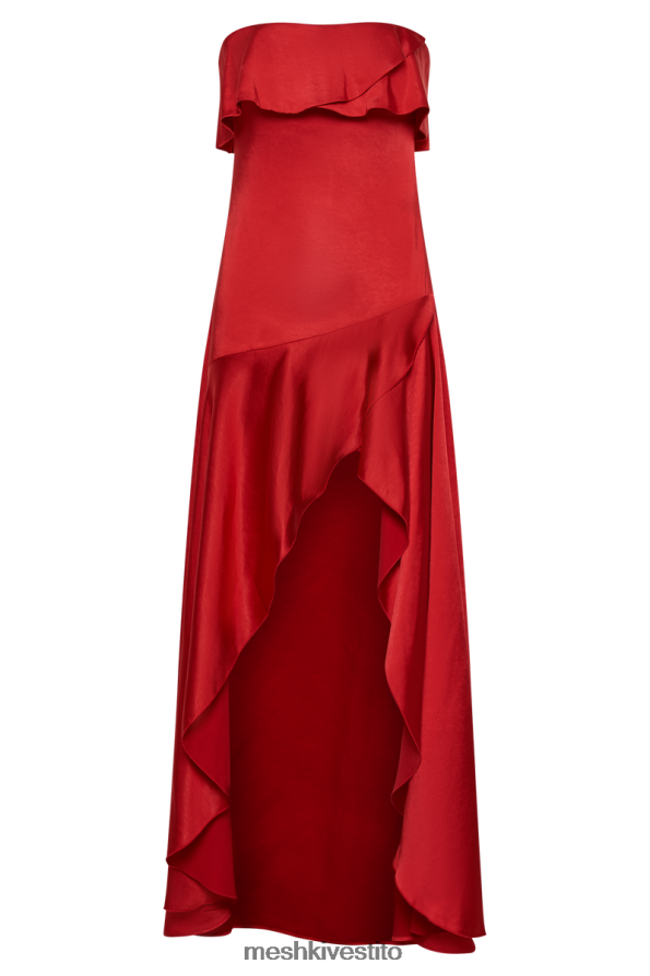 Meshki Abito midi con volant senza spalline sulianna vestiario rosso vermiglio 6L048P1