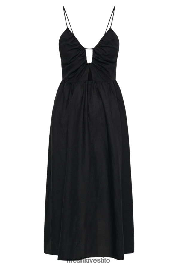 Meshki Abito midi in lino con taglio Magdelena vestiario nero 6L048P18