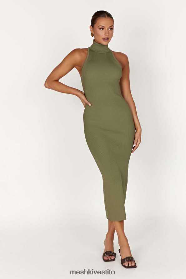 Meshki Abito midi in maglia a collo alto Connie vestiario oliva 6L048P63