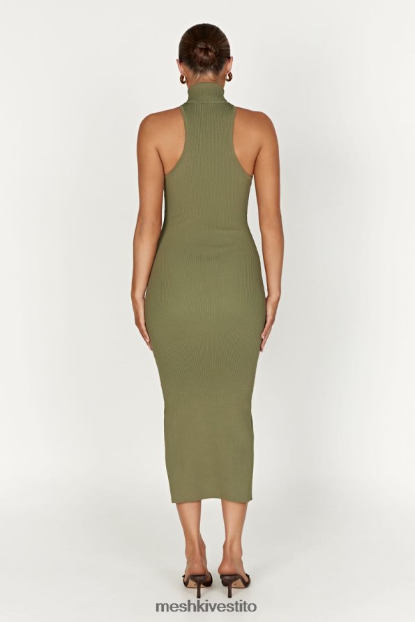 Meshki Abito midi in maglia a collo alto Connie vestiario oliva 6L048P63