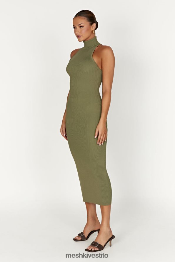 Meshki Abito midi in maglia a collo alto Connie vestiario oliva 6L048P63