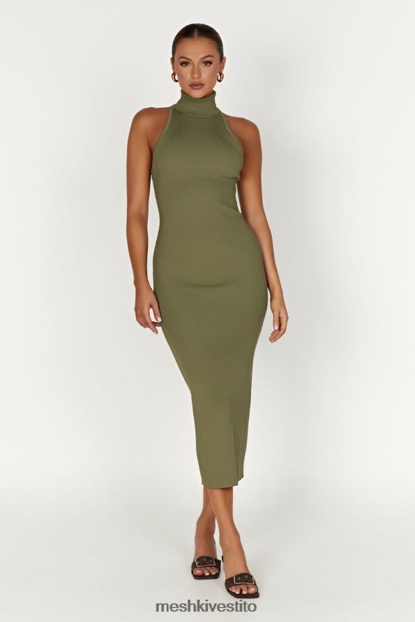 Meshki Abito midi in maglia a collo alto Connie vestiario oliva 6L048P63