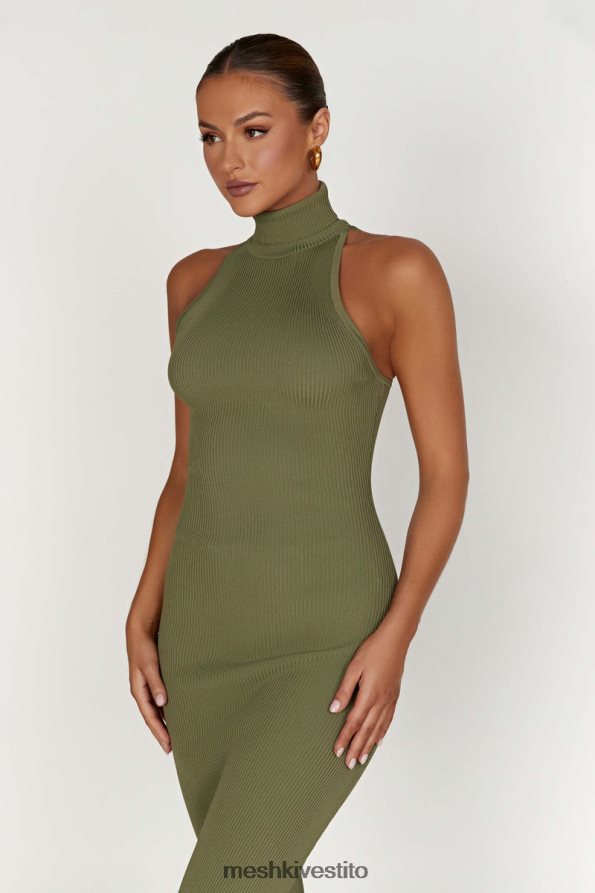Meshki Abito midi in maglia a collo alto Connie vestiario oliva 6L048P63