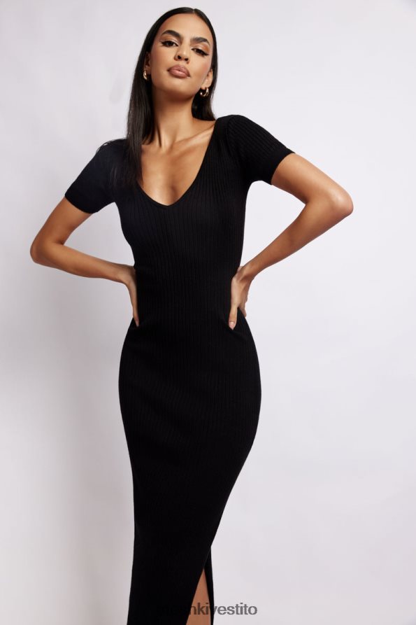 Meshki Abito midi in maglia a maniche corte Nina vestiario nero 6L048P480