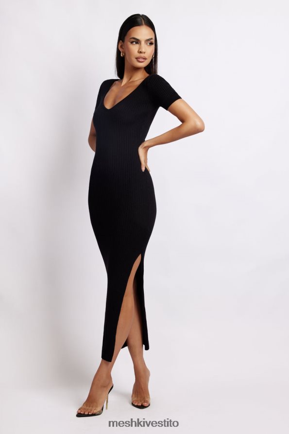 Meshki Abito midi in maglia a maniche corte Nina vestiario nero 6L048P480