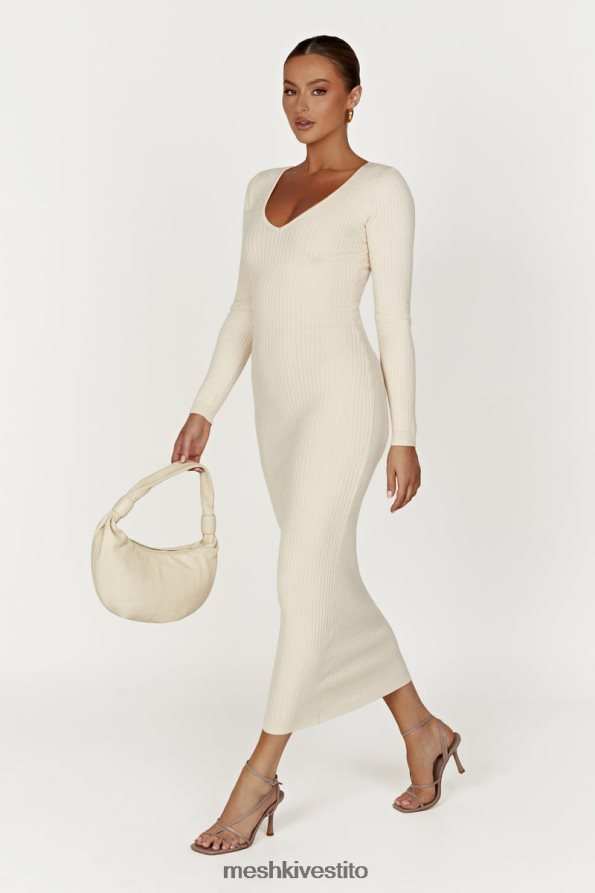 Meshki Abito midi in maglia a maniche lunghe Nina vestiario crema 6L048P456