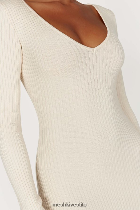 Meshki Abito midi in maglia a maniche lunghe Nina vestiario crema 6L048P456