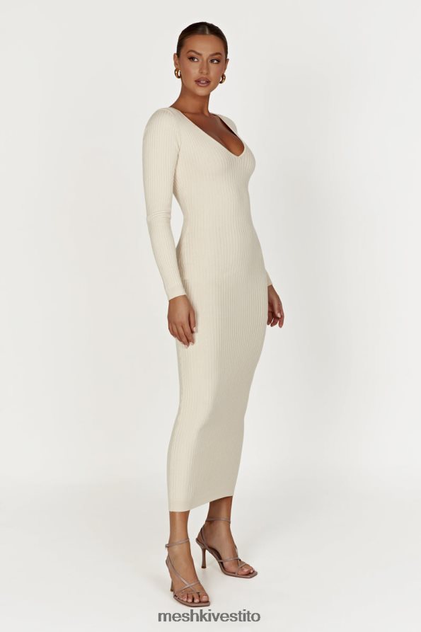 Meshki Abito midi in maglia a maniche lunghe Nina vestiario crema 6L048P456