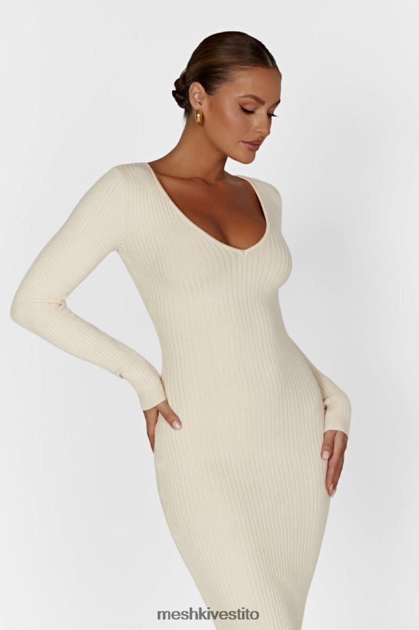Meshki Abito midi in maglia a maniche lunghe Nina vestiario crema 6L048P456