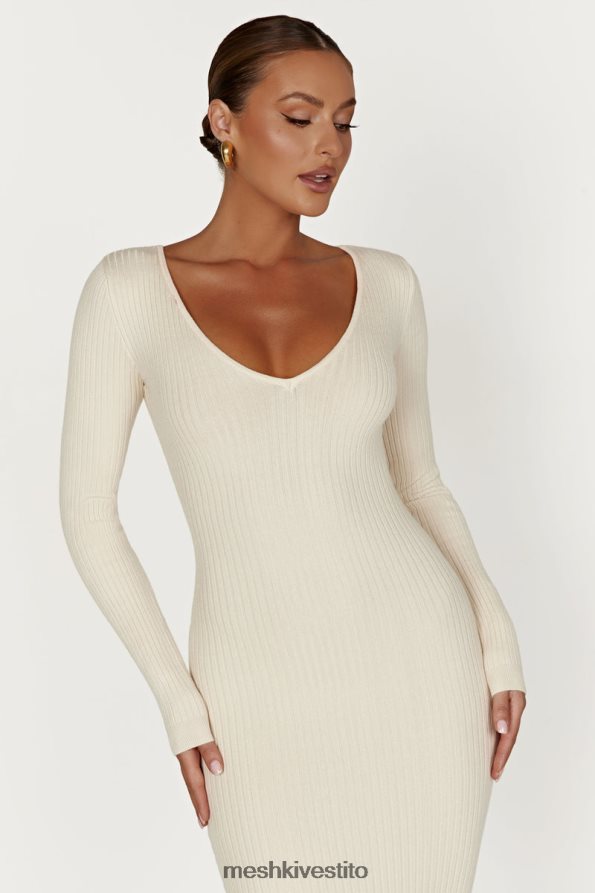 Meshki Abito midi in maglia a maniche lunghe Nina vestiario crema 6L048P456