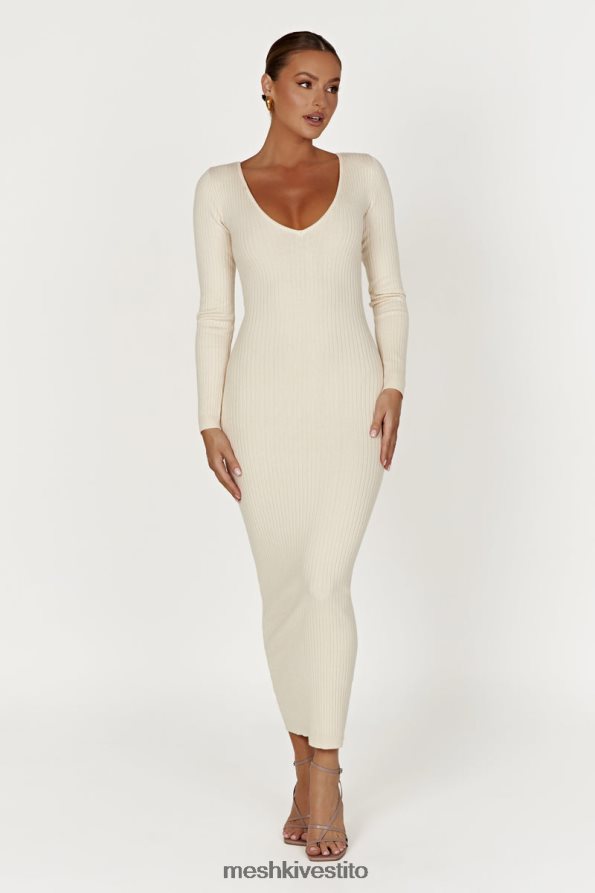 Meshki Abito midi in maglia a maniche lunghe Nina vestiario crema 6L048P456