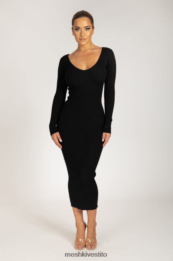 Meshki Abito midi in maglia a maniche lunghe Nina vestiario nero 6L048P308