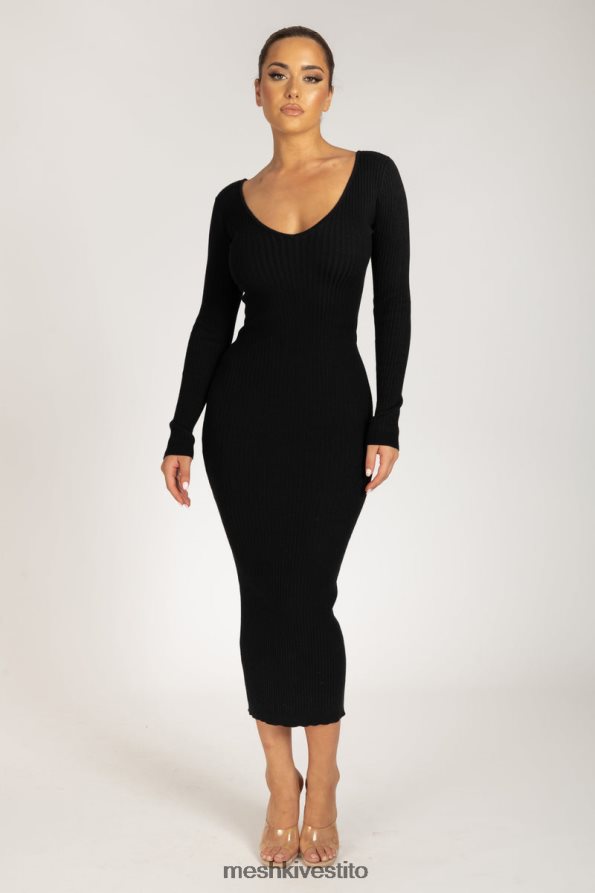 Meshki Abito midi in maglia a maniche lunghe Nina vestiario nero 6L048P308