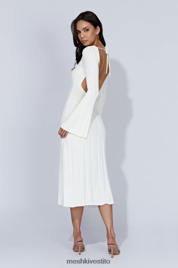 Meshki Abito midi in maglia con maniche svasate in ginepro vestiario bianco 6L048P362