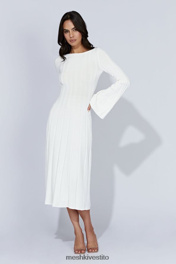 Meshki Abito midi in maglia con maniche svasate in ginepro vestiario bianco 6L048P362