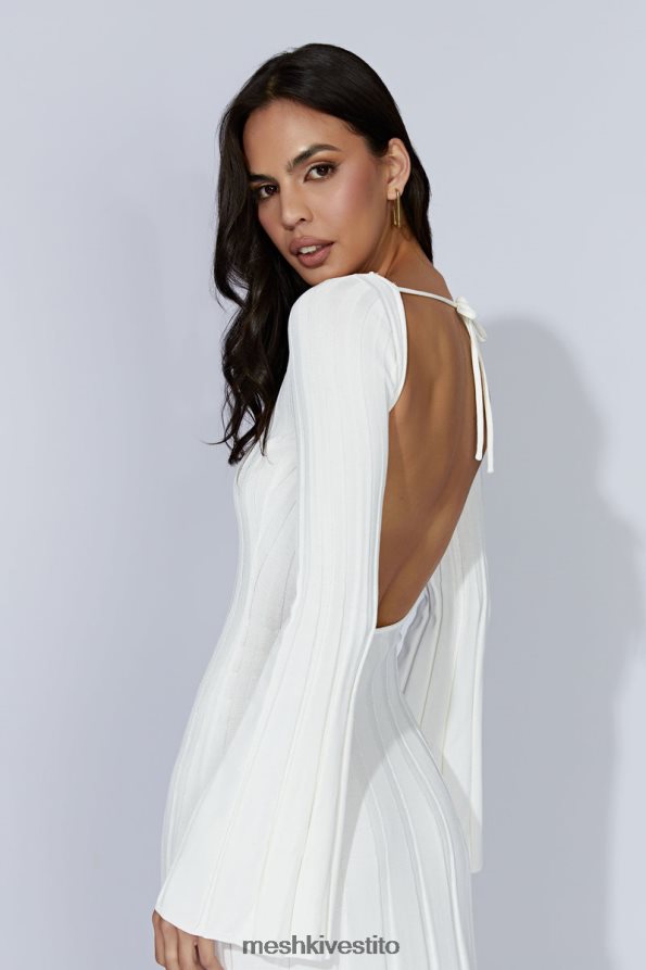 Meshki Abito midi in maglia con maniche svasate in ginepro vestiario bianco 6L048P362