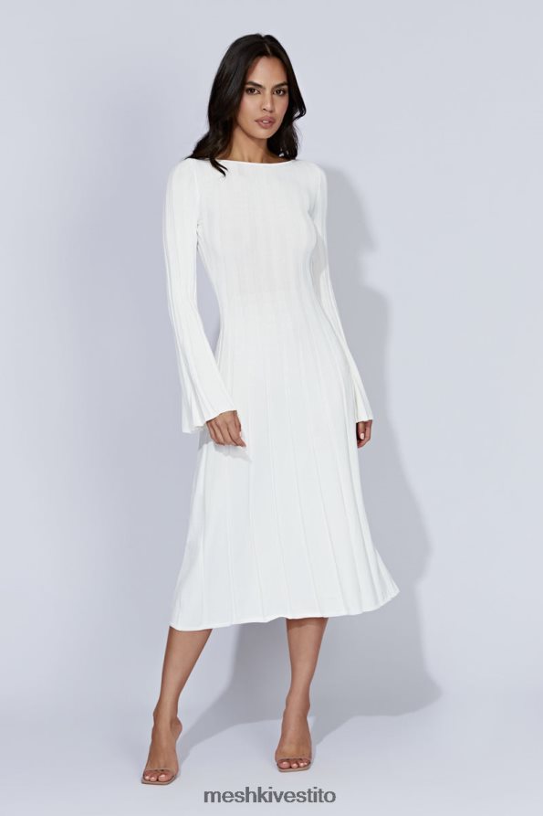 Meshki Abito midi in maglia con maniche svasate in ginepro vestiario bianco 6L048P362