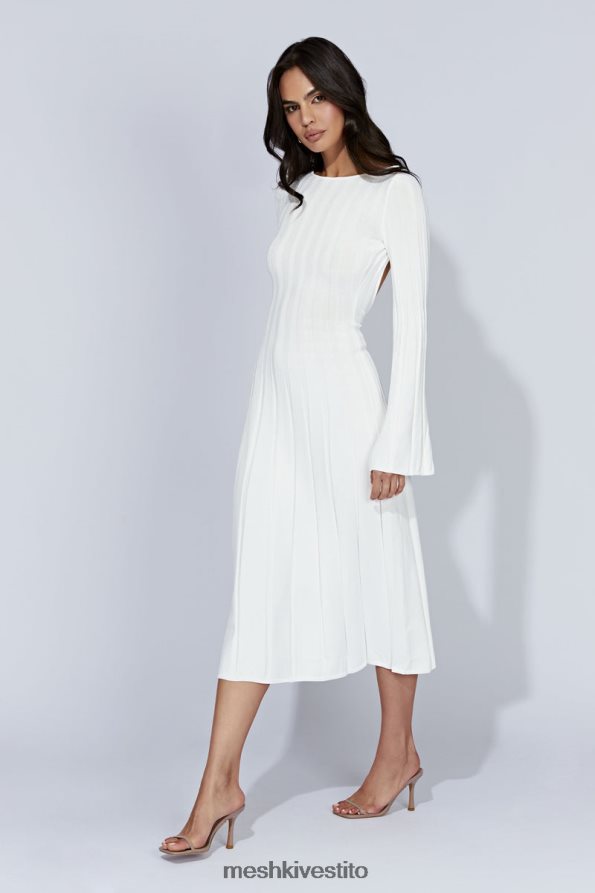 Meshki Abito midi in maglia con maniche svasate in ginepro vestiario bianco 6L048P362