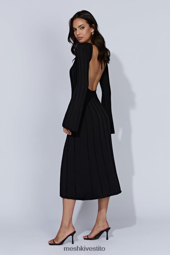 Meshki Abito midi in maglia con maniche svasate in ginepro vestiario nero 6L048P435