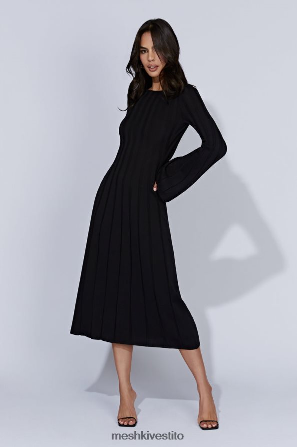 Meshki Abito midi in maglia con maniche svasate in ginepro vestiario nero 6L048P435