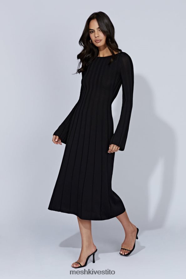 Meshki Abito midi in maglia con maniche svasate in ginepro vestiario nero 6L048P435