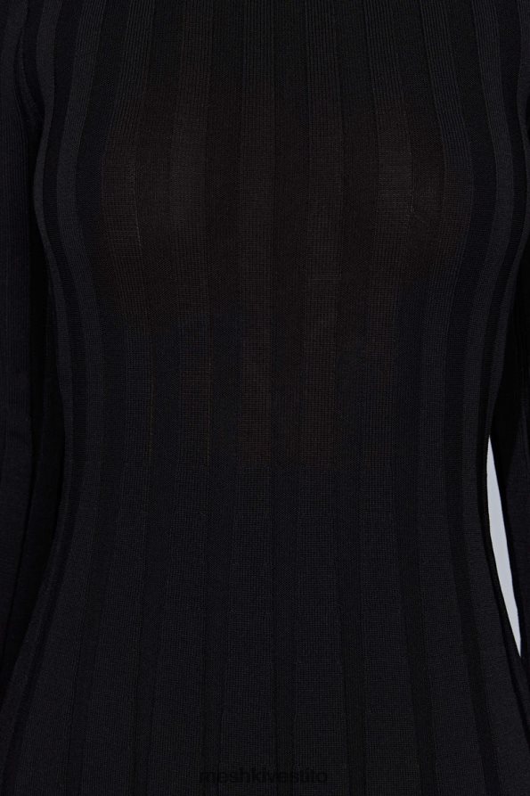 Meshki Abito midi in maglia con maniche svasate in ginepro vestiario nero 6L048P435