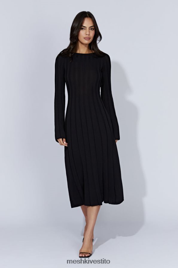 Meshki Abito midi in maglia con maniche svasate in ginepro vestiario nero 6L048P435