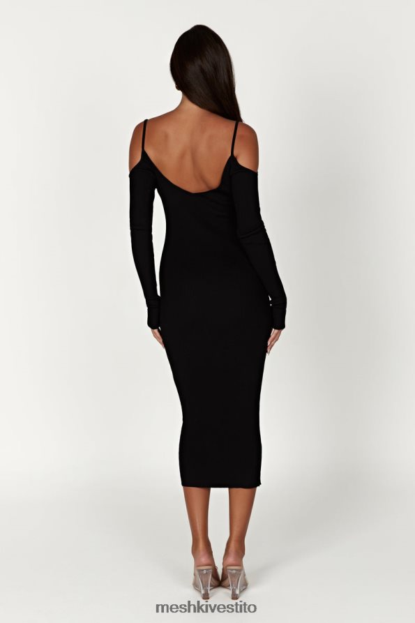 Meshki Abito midi in maglia con spalle scoperte vestiario nero 6L048P228