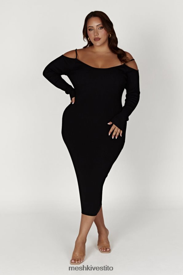 Meshki Abito midi in maglia con spalle scoperte vestiario nero 6L048P228