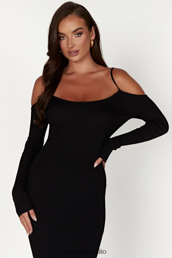 Meshki Abito midi in maglia con spalle scoperte vestiario nero 6L048P228