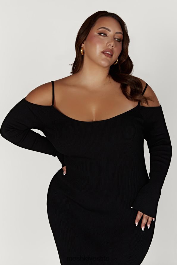 Meshki Abito midi in maglia con spalle scoperte vestiario nero 6L048P228