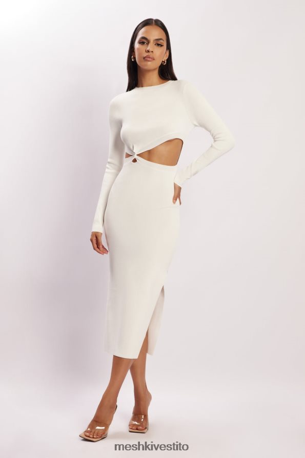 Meshki Abito midi in maglia mila twist sul davanti vestiario bianco 6L048P455