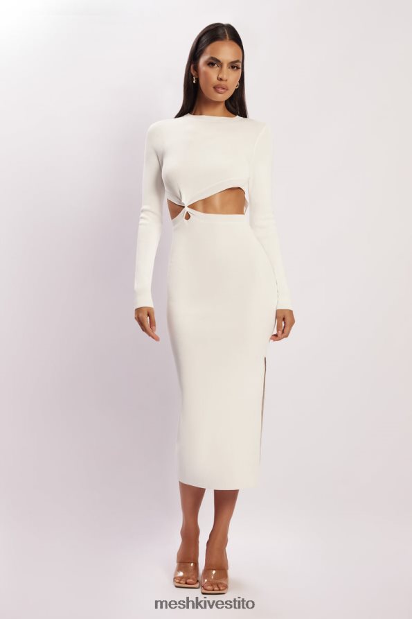 Meshki Abito midi in maglia mila twist sul davanti vestiario bianco 6L048P455