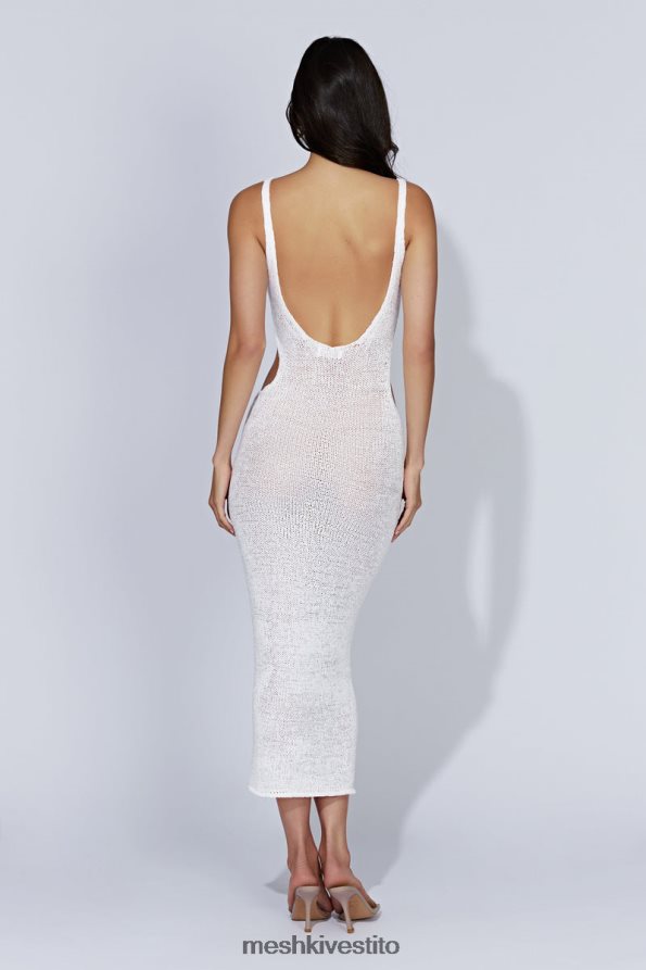 Meshki Abito midi in maglia shae con scollo rotondo vestiario bianco 6L048P274