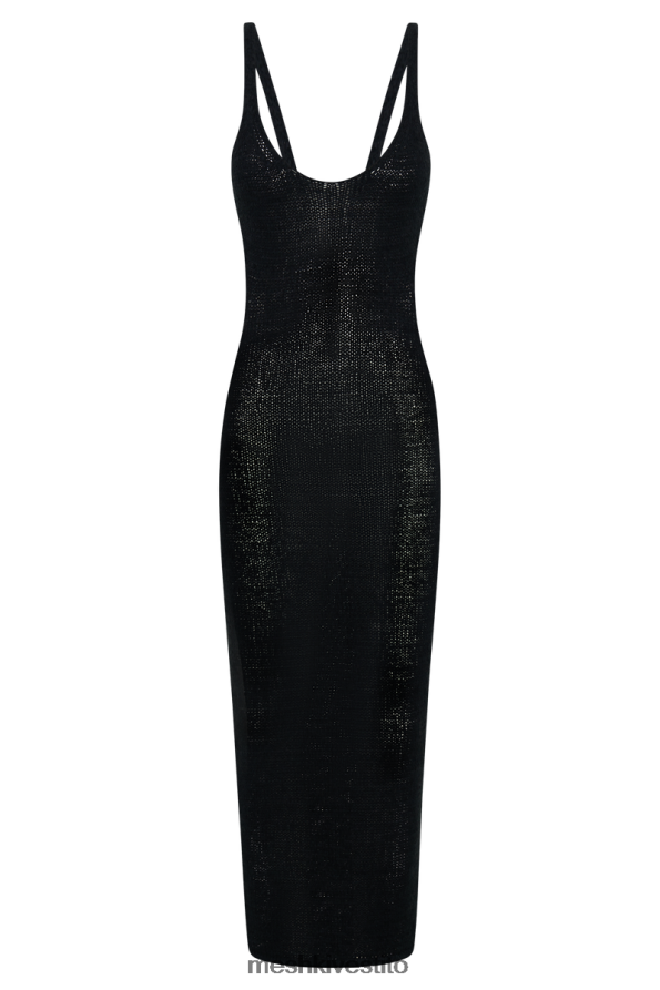 Meshki Abito midi in maglia shae con scollo rotondo vestiario nero 6L048P427