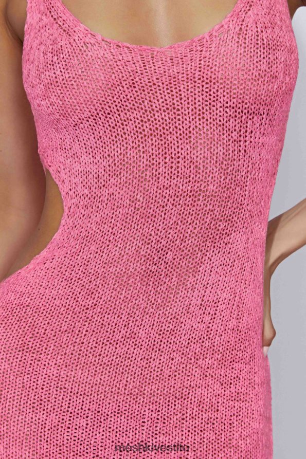 Meshki Abito midi in maglia shae con scollo rotondo vestiario rosa gomma da masticare 6L048P635