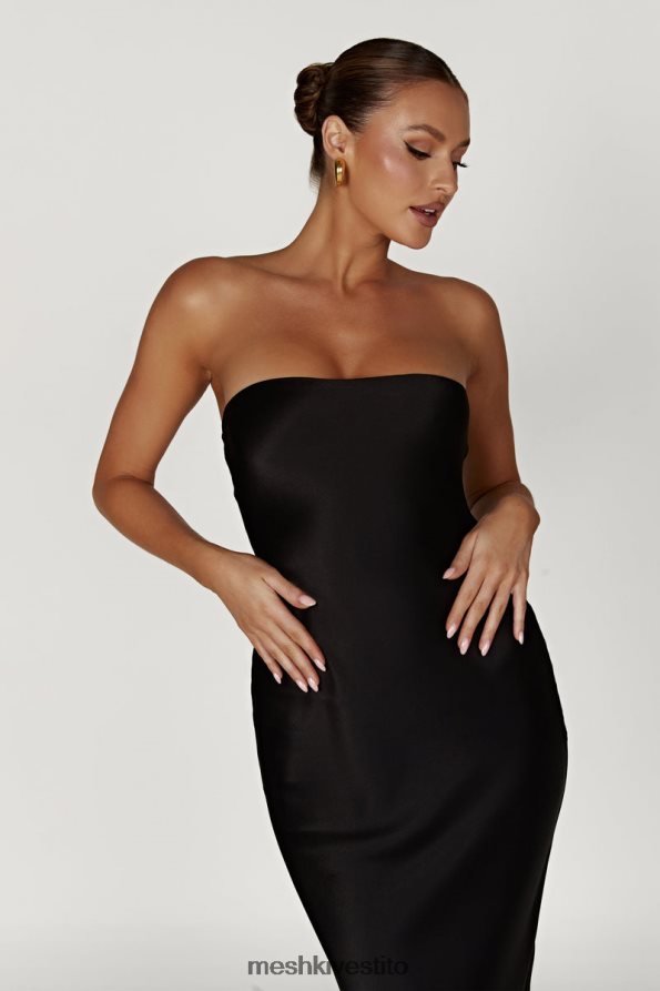 Meshki Abito midi in raso senza spalline Tyler vestiario nero 6L048P568